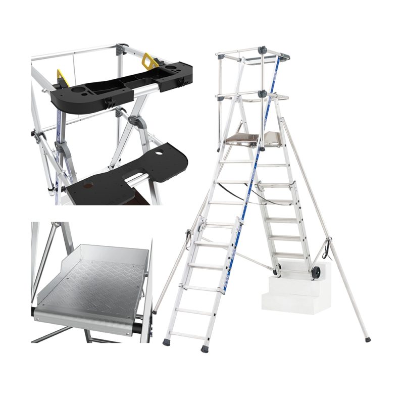Telescopic Podium Stepladder 8-11 Rung - Kells Hire